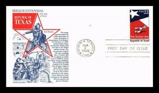 Dr Jim Stamps Us Republic Of Texas Sesquicentennial Fdc Aristocrat Cover
