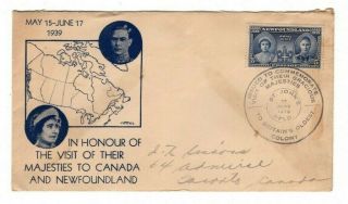 1939 Newfoundland - Toronto Canada Royal Visit Cachet Cover Blue 5 Cents X 1