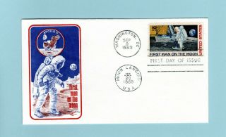 U.  S.  Fdc C76 C Cachet - The First Man On The Moon Stamp With Insert Card
