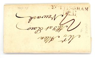 1801 Gb Notts Entire Letter With Dark Purple Nottingham Mileage Mark (ng160)