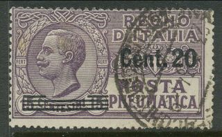 Italy 1924 20 Cents Overprint Posta Pneumatica Cat Gb£27.  00 Bin Price £5.  00