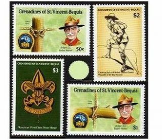 St Vincent Bequia 296 - 299,  Mnh.  Michel 292 - 295.  Boy Scouts 1991.  Lord Baden Powell.