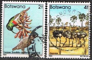 Botswana 1982.  Birds.  2f & 4f.  Sunbird/ostrich.
