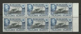 Falkland Islands 1949 George Vi 2½d Black & Blue Mnh Marginal Block X6 Vf,