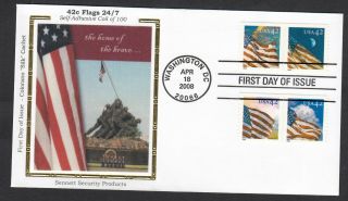 Us First Day Cover 2008 Sc 4232 - 35 42c Flags 24/7,  Colorano Silk Cachet