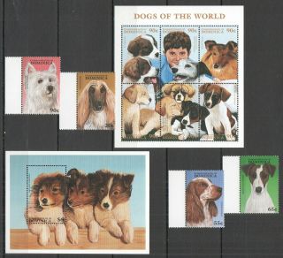 S866 1997 Dominica Fauna Dogs Of The World 2305 - 14 Michel 16,  3 Eu Set,  Bl,  Kb Mnh