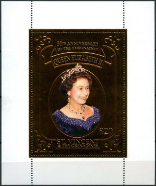 St.  Vincent 2003,  50th Anniv Of Coronation Mnh Gold Stamp D84945