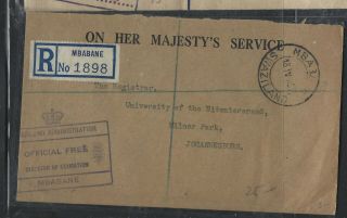 Swaziland (pp0808b) 1957 Ohms Reg Stampless Mbabane To Jo Berg