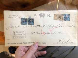 1922 São Tomé Y Principe To Lisbon Portugal Postal Cover Large Size Registered