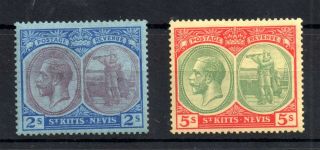St Kitts & Nevis Kgv 1921 2/ - & 5/ - Lhm 47 47c Ws13148