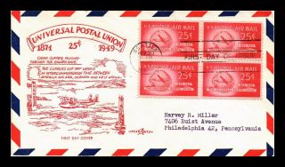 Dr Jim Stamps Us Universal Postal Union Air Mail 25c Pent Arts Fdc Cover Block