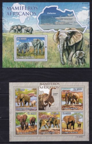 Sao Tome 2010 African Elephants Safari Wild Animals Fauna Nature Stamps Mnh By