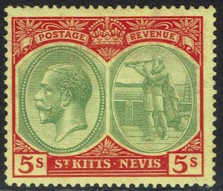 St Kitts - Nevis 1921 Kgv Badge 5/ - Wmk Multi Script Ca