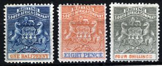 British Central Africa 1892 - 94 Arms Issue ½d.  To 4s.  Sg 18,  Sg 24 & Sg 26