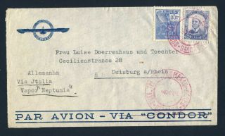 Brazil To Germany 1939 Air Mail Cover Sent Via Ship Rio De Janiero To Duisburg