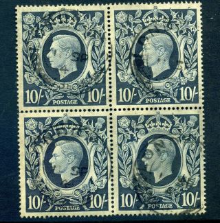 Gb 1939 10s Arms Block Of 4 T/l Shows Dot On Scroll Flaw Sg Q32d