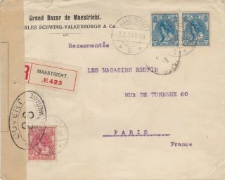 925) Nederland 30 Bontkraag On Registered Censor Cover 3.  7.  1916 - Censuur Wwi