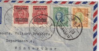 China Overprints on Shanghai 1948 Air Mail Cover to Switzerland 2