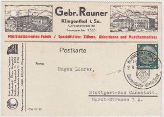 Germany Dr 1939 Illustr.  Pc Klingenthal/sa.  (music Instruments) (punched)