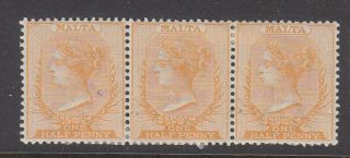 Malta 1882 Sg 18 Strip Of Three Mh