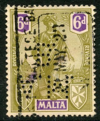 Malta Anglo Maltese Bank Amb Perfin Inv 1922 6d Revenue Use Fiscal Duty Tax