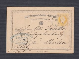 Austria Italy 1870s Postal Stationery Card & Cover Trieste To Berlin & Chemnitz