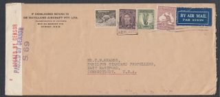 Australia 1940s Wwii Censored Airmail Cover Sydney Nsw To Hartford Connecticut