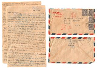 1946 China Usa Posted Air Mail Cover & Letter Between Wwii Colleagues
