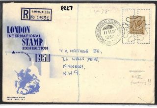Ee27 1950 Gb London Registered International Stamp Exhibition Cover Pts