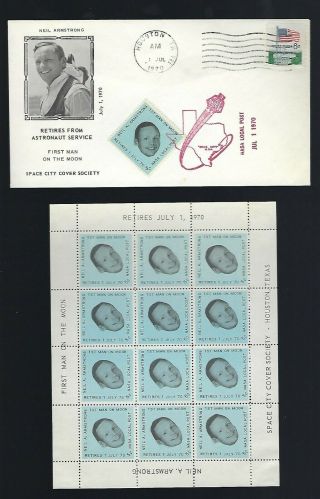 Neil Armstrong Local Post Cover And Local Post Block Of Stamps