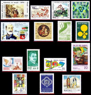 Brazil 1970 - Lot With 15 Stamps Of The Year - Scott Value $20.  45,  All Mnh Vf