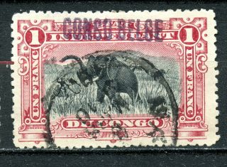 Belgium Congo 1908,  Scott 37,  Overprinted,  Handstamped,  1fr