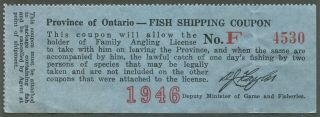 Canada Revenue Ontario 1946 Fish Coupon