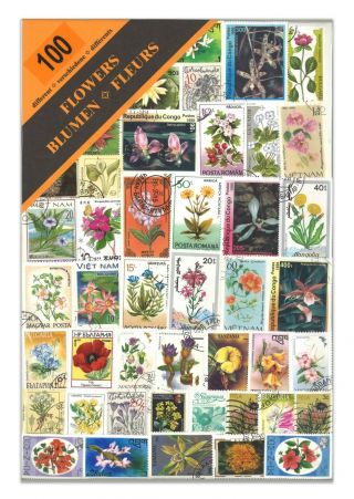 100 Different Flowers Stamps Thematic Window Display Packet