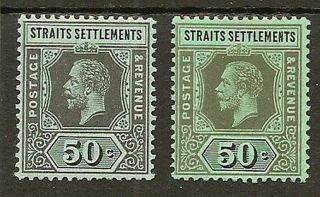 Malaya Straits Settlements 1912 - 23 Kgv 50c Shades Sg209a/b