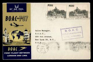 Dr Who 1961 Peru First Flight Boac Lima To York Usa E49223