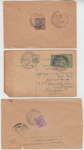 India In Burma 1930/32 3x Covers With Kyonmangne,  Kyonpyaw & Bhamo Cancels