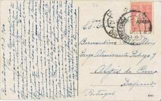 Azores - 1930 Postcard 25 C.  Ceres.  Ponta Delgada To Dafundo