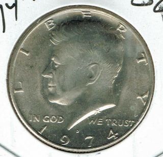 1974 Denver Uncirculated Copper - Nickel Clad Copper Strike Half Dollar Coin