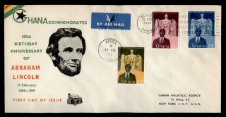 Dr Who 1959 Ghana Abraham Lincoln 150th Anniversary Fdc Registered C120721