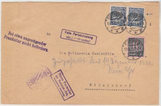 Germany Dr 1922 (13.  12. ) Off.  A.  R.  Cover Franking Rendsburg To BÜdelsdorf