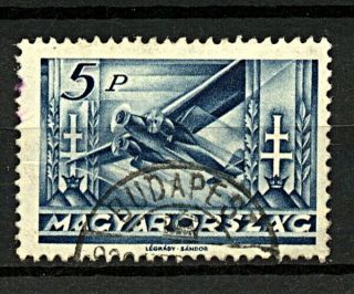 Hungary 1936 Air 5p Blue Fokker F.  Viib/3m Sg589 Cv£29 (1v) Vfu Stamp