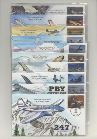 Us - American Advances In Aviation,  Set Of 10 Collins Hand Painted Fdcs Lot 7
