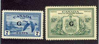2x Canada Mh Vf G Overprints No.  C02 - 7c Goose,  Eo2 - 10c Spec.  Delivery Cv=$42.  00