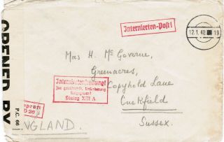 British Pow Letter Stalag Xiii A To Sussex Jan 1940 Wwii Nazi Postmarks
