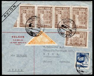 Bolivia 1946 Airmail Cover W/stamps From La Paz To Switzerland Via Panagra