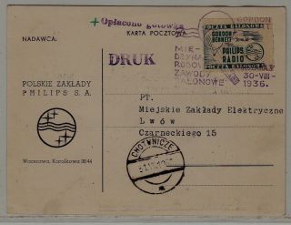 Poland Airmail Card Gordon Bennett/philips Radio 30.  8.  36