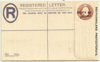1906 Kevii 4d Bechuanaland Protectorate Reg Postal Stationery Env Specimen H&g8a