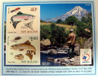 1998 Zealand Fly Fishing Stamps Souvenir Sheet Trout Israel 
