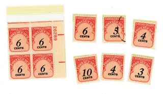 Us Postage Due Stamps Assorted & Block With Plate Number,  Lot - 258